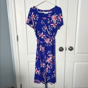 Eliza J Blue and Pink Floral Midi Dress